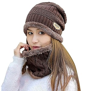 adbucks snow proof inside fur wool unisex beanie cap with neck warmer set for men amp women