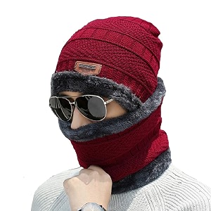 adbucks snow proof inside fur wool unisex beanie cap with neck warmer set for men amp women