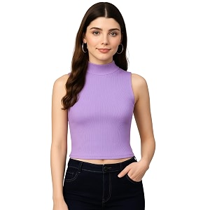 adbucks womens sleeveless ribbed cotton mock neck top  mock neck fitted crop top  casual amp stylish  sizes xs to xl