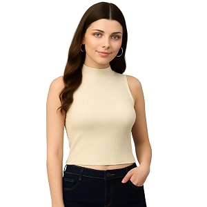 adbucks womens sleeveless ribbed cotton mock neck top  mock neck fitted crop top  casual amp stylish  sizes xs to xl