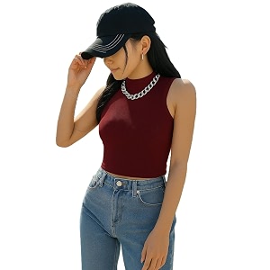 adbucks womens sleeveless ribbed cotton mock neck top  mock neck fitted crop top  casual amp stylish  sizes xs to xl