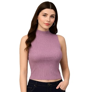 adbucks womens sleeveless ribbed cotton mock neck top  mock neck fitted crop top  casual amp stylish  sizes xs to xl