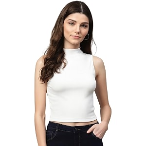 adbucks womens sleeveless ribbed cotton mock neck top  mock neck fitted crop top  casual amp stylish  sizes xs to xl