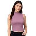 ADBUCKS Women’s Sleeveless Ribbed Cotton Mock Neck Top | Mock Neck Fitted Crop Top | Casual &amp; Stylish – Sizes XS to XL