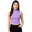 ADBUCKS Women’s Sleeveless Ribbed Cotton Mock Neck Top | Mock Neck Fitted Crop Top | Casual &amp; Stylish – Sizes XS to XL