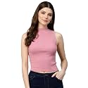 ADBUCKS Women’s Sleeveless Ribbed Cotton Mock Neck Top | Mock Neck Fitted Crop Top | Casual &amp; Stylish – Sizes XS to XL