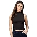ADBUCKS Women’s Sleeveless Ribbed Cotton Mock Neck Top | Mock Neck Fitted Crop Top | Casual &amp; Stylish – Sizes XS to XL