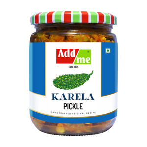add me karela pickle  less oil- 500 gm glass jar bitter gourd pickle 500 g