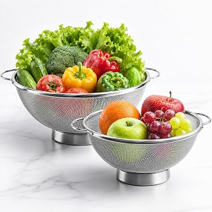 add2cart stainless steel double mesh fruitsvegetable basket strainer silver 11 inch pack of 2
