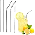 ADD2CART Stainless Steel Drinking Straws, 21.6 cm Long, 6 mm Radius, Set of 4 with Cleaning Brush, Dishwasher Safe