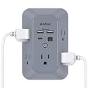 Addtam Surge Protector Outlet Extender, Multi Plug Wall Outlet with 4 USB Ports(PD 20W), 3-Sided 1800J Power Strip Plug Extension Outlet Splitter, Gray