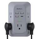 Addtam Surge Protector Outlet Extender, Multi Plug Wall Outlet with 4 USB Ports(1 USB-C), 3-Sided 1800J Power Strip Plug Extension Outlet Splitter, Gray