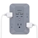 Addtam Surge Protector Outlet Extender, Multi Plug Wall Outlet with 4 USB Ports(2 USB-C), 3-Sided 1800J Power Strip Plug Extension Outlet Splitter, Gray