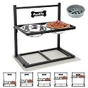 ADENGL Elevated Dog Bowls with Slow Feeder, 5 Adjustable Heights, Anti-Slip, Durable Metal Frame, Spill Proof Mat, Rust-Resistant Bowls, Easy to Clean