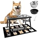 ADENGL Metal Raised Dog Bowl Stand for Large and Medium Dogs, Elevated Dog Bowls with Sprill Proof Mat ＆ Slow Feeder, Pet Food Bowls 10" Tall Dogs Feeder (58OZ-Stainless Steel Pet Bowl, Mat-16x24in)