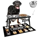 ADENGL Metal Raised Dog Bowl Stand for Large and Medium Dogs, Stronger Elevated Dog Bowls with Sprill Proof Mat, Pet Food &amp; Water Bowls 10" Tall Dogs Feeder (58OZ-Stainless Steel Pet Bowl, Mat-16x24)