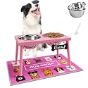 ADENGL Raised Dog Bowl Stand for Large Medium Dogs, Elevated Dog Bowls with Sprill Proof Mat &amp;Two 58OZ Stainless Steel Bowls,Pink