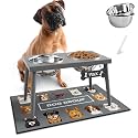 ADENGL Raised Dog Bowl Stand for Large Dogs, 10” Tall Elevated Feeder with Spill-Proof Mat, Stainless Steel 58OZ Bowls for Food &amp; Water, Gray Color (Mat Size: 16x24”)