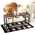 ADENGL Triple Elevated Dog Bowls Stand for Multiple Dogs, 3 Height Adjustable Raised Dog Bowl Stand with 3 Stainless Steel 1700ml(58oz) Bowls &amp; Wood Tray &amp; Mat