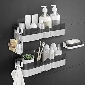 adhesive bathroom shelves wall mounteddecorative storage rackholder for bathroomampkitchenno drilling set of 2dark grey plastic