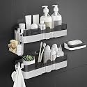 Adhesive Bathroom Shelves Wall Mounted,Decorative Storage Rack,Holder For Bathroom&amp;Kitchen,No Drilling (Set Of 2,Dark Grey), Plastic