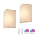 Shenmoyl Adhesive Battery Operated Wall Sconce Set of 2, 6000 mAh Battery Rechargeable Bulb with 12 RGB Colors, Stick on Wall Sconce No Drill Wall Lights, Linen