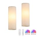 Shenmoyl Adhesive Battery Operated Wall Sconce Set of 2, 6000 mAh Battery Rechargeable Bulb with 12 RGB Colors, Stick on Wall Sconce No Drill Wall Lights, Linen