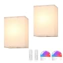 Shenmoyl Adhesive Battery Operated Wall Sconce Set of 2, 6000 mAh Battery Rechargeable Bulb with 12 RGB Colors, Stick on Cuboid Wall Sconce No Drill Wall Lights, Linen