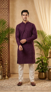 ADHIRAJAN Men Embellished Straight Kurta