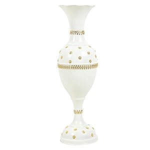 adicollar white metal flower vase for home decor long size - 24 inch floor vase 2 feet long with antique gold leaf design amp studs royal decorative items for living room corner white