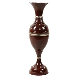 adicollar maroon metal floor vase 2 feet long - 24 inch flower vase for home decor long size with gold leaf work premium antique decorative items for living room corner maroon amp gold