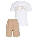 adidas Boys' Short Sleeve Cotton Tee Shirt and Camo 3-stripe Woven Short Set