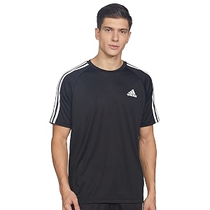 adidas Men Polyester Striped Fitted T-Shirt