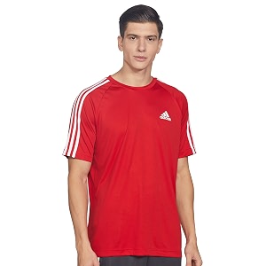 adidas Men Polyester Striped Fitted T-Shirt