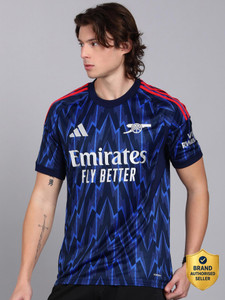 ADIDAS Men Printed Round Neck Polyester Blue