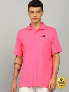 ADIDAS Men Solid Polo Neck Polyester Pink
