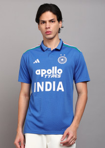 ADIDAS Printed Men Crew Neck Blue T-Shirt
