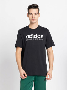 ADIDAS Printed Men Round Neck Black T-Shirt