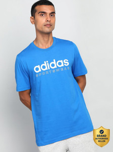 ADIDAS Printed Men Round Neck Blue T-Shirt