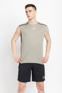ADIDAS Printed Men Round Neck Silver T-Shirt