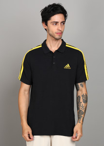 ADIDAS Solid Men Polo Neck Black T-Shirt