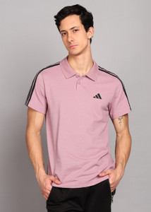 ADIDAS Solid Men Polo Neck Purple T-Shirt