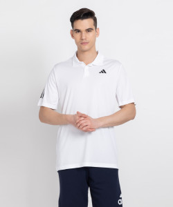 adidas solid men polo neck white t-shirt