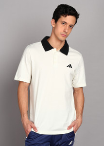 ADIDAS Solid Men Polo Neck White T-Shirt