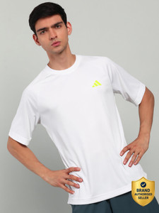 ADIDAS Solid Men Round Neck White T-Shirt