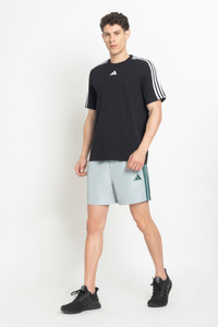 ADIDAS Striped Men Round Neck Black T-Shirt