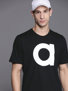 ADIDAS Typography Men Round Neck Black T-Shirt