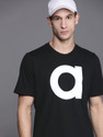ADIDAS Typography Men Round Neck Black T-Shirt