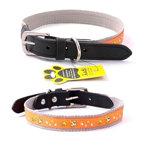 adils nylon dog collar with paw print adjustable metal buckle with d-ring width 1 inch for small medium amp large dog 14 color options size s1234-1634 grey