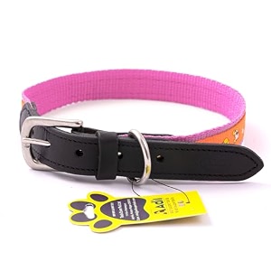 adils nylon dog collar with paw print adjustable metal buckle with d-ring width 1 inch for small medium amp large dog 14 color options size l 2034-2434 pink